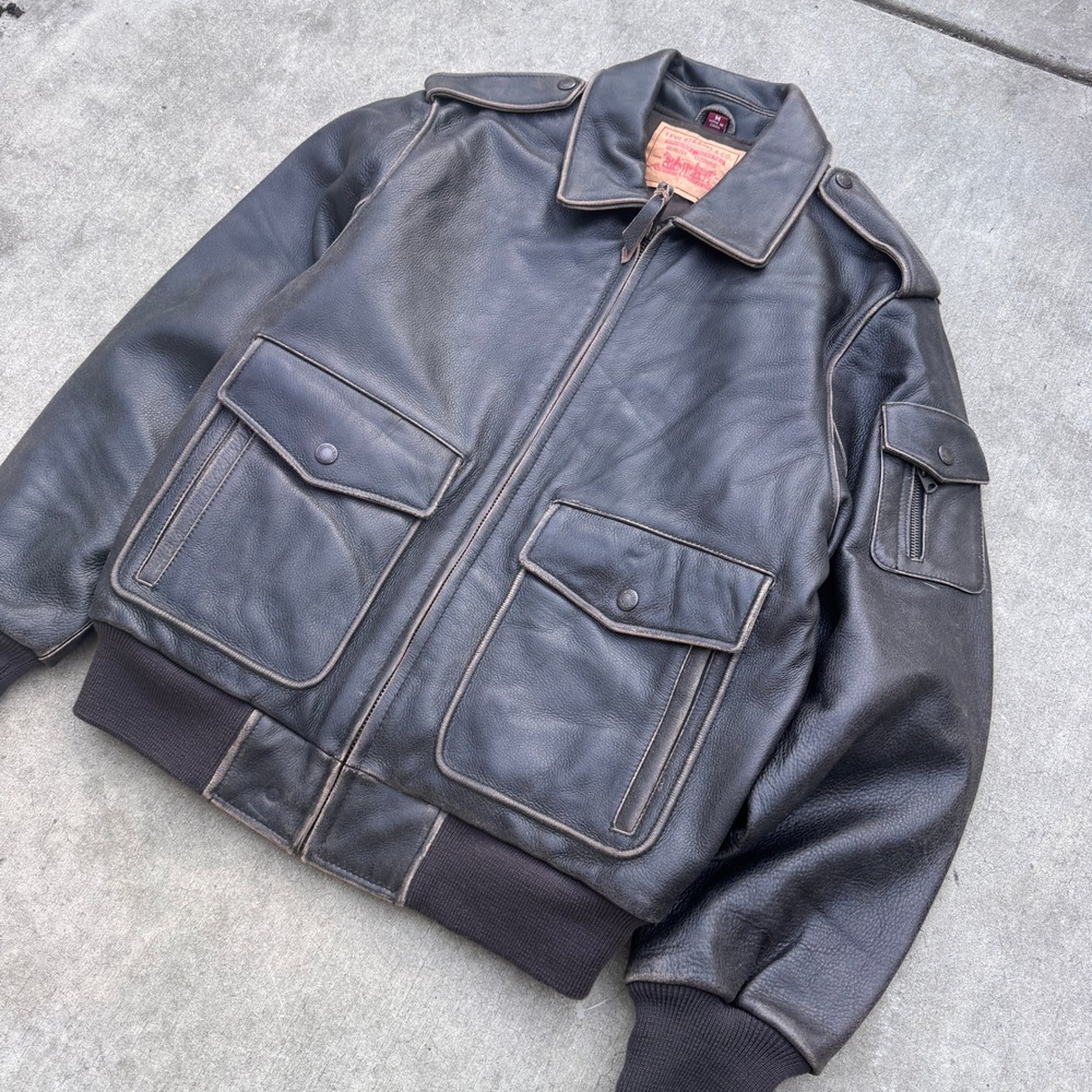Vintage Levi Strauss Mens Leather Bomber Flight Jacket Brown Size M NWOT - Picture 3 of 8